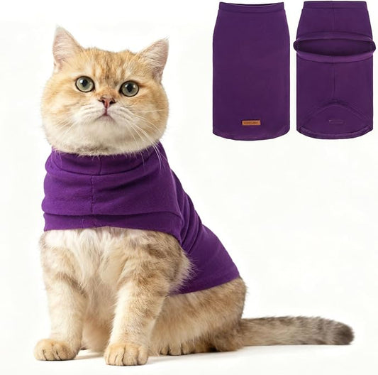 EXPAWLORER Soft Cat Sweater - Sweaters for Cats Only Warm Kitten Clothes, Fall and Winter Pet Coat Pullover Design, Fleece Sweatshirt Clothing Also for Puppy Small Dogs, Purple S