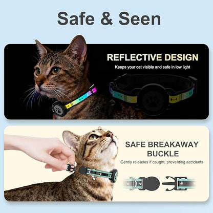 Airtag Cat Collar Breakaway, Reflective Cat Collar with AirTag Holder and Bell, Compatible with Apple Air Tag, Comfortable Padding, Adjustable, Durable (Turquoise, XS)