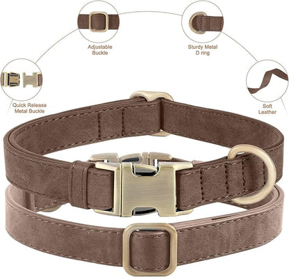 Genuine Leather Dog Collar - Adjustable Pet Collar with Quick Release Metal Buckle, Soft Skin Friendly Real Leather Collar for Small, Medium, Large Dogs (Dark Brown, M：Fit 12-20" Neck)