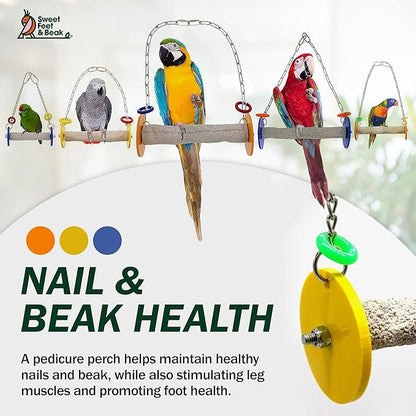 Sweet Feet and Beak Roll Bird Swing - Pumice Perch Bird Toys Trims Nails and Beaks, Safe and Non-Toxic Bird Cage Accessories for Small and Large Birds, Swinging Toys Birds Will Love, Medium 9 Inches