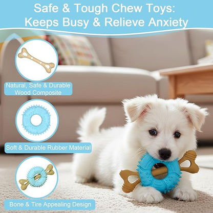 Dog Chew Toys, Indestructible Dog Toys for Aggressive Chewers - Small & Medium Breed, Durable Rubber Chew Bone Toy for Small Dogs, Tough Tire Dog Toy, Puppy toys for Teething, Anxiety & to Keep Busy