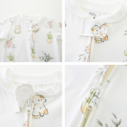Neutral Baby Clothes Boy Girl Footed Cotton Long Sleeve Double Zipper Onesie