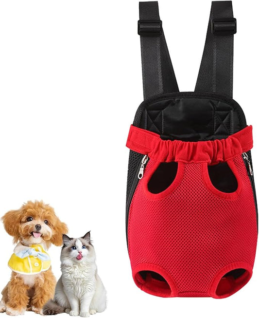 Dog Carrier Backpack, Adjustable Puppy Front Carrier Backpack, Ventilated Dog Chest Carrier for Hiking Camping Travel, Sling Bag for Small Medium Dog Cat Rabbit Puppies, Suit 3-5 lbs (Red, S)