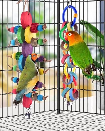 Bissap 2 PCS Bird Chew Toys, Multicolored Bagel Cascade Bird Parrot Toy Biting Paper Cardboard Olympic Rings Conures Toys for Amazon Cockatiels Cockatoos Macaws and Similar Sized Pet Birds