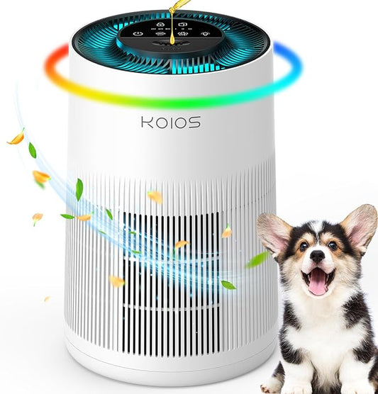 Air Purifiers for Home Large Room 1200ft², KOIOS H13 True HEPA Air Purifier for Bedroom with 7 Colorful Lights, Aromatherapy, Desktop Air Filter Cleaner for Smoke Dust Pollen Pets Dander Odor, AP2303