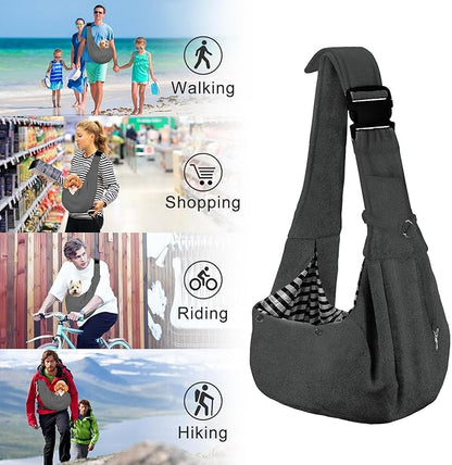PETLOFT Reversible Dog Cat Sling Carrier, Small Carrier, Adjustable Sling, Hands Free Cross Body Carrier with Collar Hook for Dog/Cat/Bunny up to 11lb (Dark Grey)