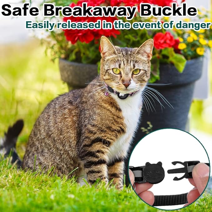 Airtag Cat Collar Breakaway, Reflective Kitten Collar with Apple Air Tag Holder and Bell for Girl Boy Cats, 0.4 Inches in Width and Lightweight(Green)