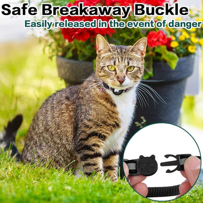 Airtag Cat Collar Breakaway, Reflective Kitten Collar with Apple Air Tag Holder and Bell for Girl Boy Cats, 0.4 Inches in Width and Lightweight(Green)