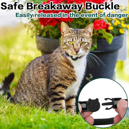 Airtag Cat Collar Breakaway, Reflective Kitten Collar with Apple Air Tag Holder and Bell for Girl Boy Cats, 0.4 Inches in Width and Lightweight (Blue)