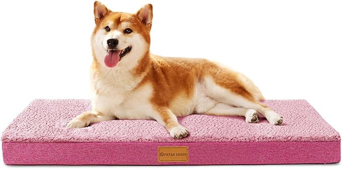 Patas Lague Orthopedic Dog Bed Medium Size Dog 30''X20'', Soft Comfortable Waterproof Egg Crate Foam Medium Pet Crate Beds Mat with Removable Washable Cover and Non-Slip Bottom, Hot Pink