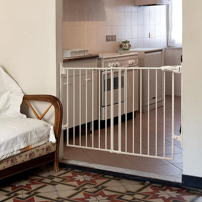 Babelio 27-45" No Bottom Bar Baby/Dog Gate with Easy Installation, 2-in-1 Auto Close Design, Suitable for The House, Stairs, and Doorways, Safety Pet Gates with Large Walk-Thru Door, White