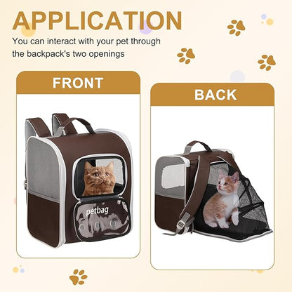 Pet Backpack Carrier, Portable and Ventilated, Oxford Cloth, Dogs Cats and Small Animals Travel Bag 14.17", (Brown, 1 Pcs), Intended for Hiking/Camping/Traveling