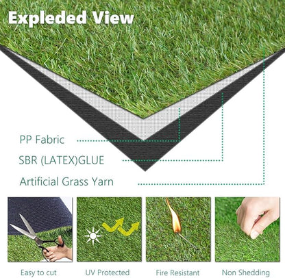 Artificial Grass Outdoor Rug, 3FT x 5FT (15 Square Feet) 0.8 inch Realistic Fake Synthetic Grass Carpet, 20mm Thick Indoor Outdoor Grass Lawn Rugs Landscape for Pets, Patio, Garden