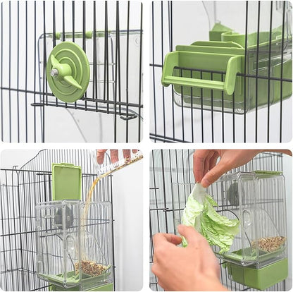 Automatic Bird Feeder, No Mess Bird Cage Feeder with Perch Multi-Functional Holder for Fruits Vegetables for Parakeet Canary Cockatiel Finch (Pink)