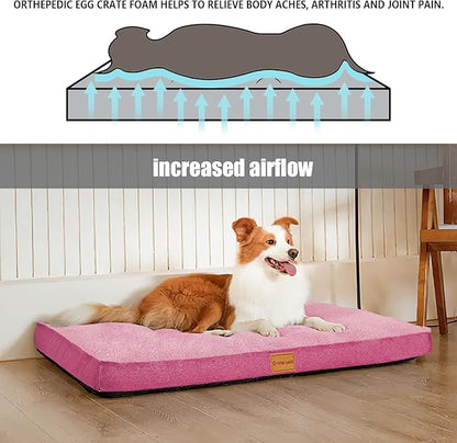Patas Lague Orthopedic Dog Bed for Small Dogs 20''X15'', Soft Waterproof Egg Crate Foam Small Pet Crate Beds Mat with Removable Washable Cover and Non-Slip Bottom, Hot Pink