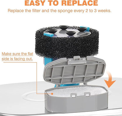 Official Cat Fountain Filters Replacement： Pre-Filter Sponges for 3.2L/108oz Automatic Pet Water Fountain - Includes 12 Sponge Filters & 12 Carbon Filters