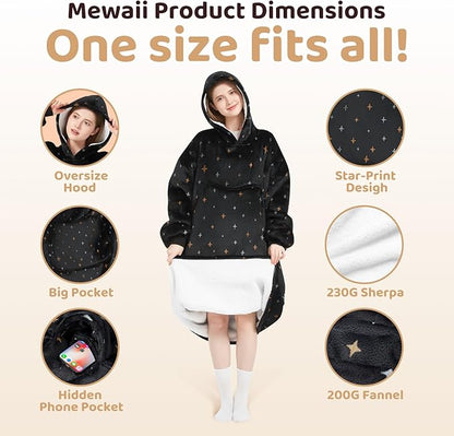 Mewaii Wearable Blanket Hoodie for Adults, Warm Sherpa & Soft Flannel Long Sweatshirt with Giant Pocket, Cozy Gifts for Women