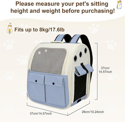 Airline Approved Cat Carrier Backpack - Ventilated Breathable Mesh for Small Dogs & Cats (15lbs), Soft Sided Dog Backpack for Hiking, Camping, Travel & Vet Visits with Padded Straps (Blue)