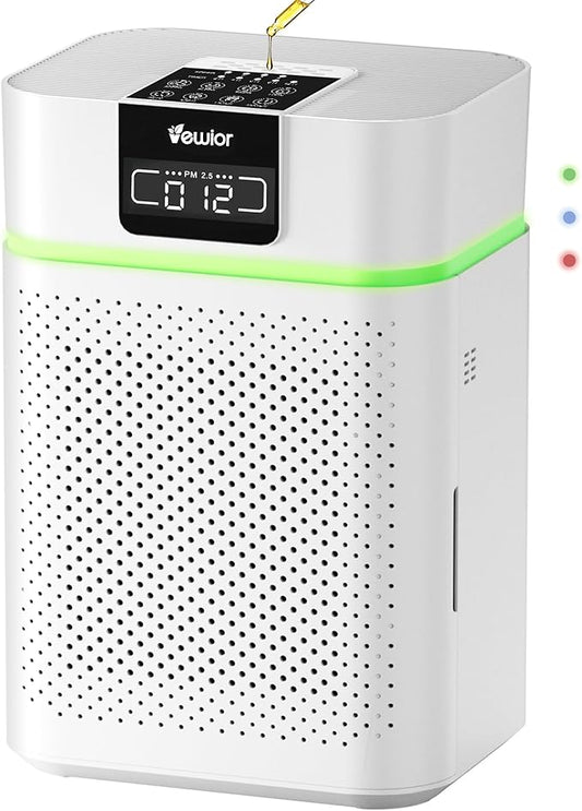 Air Purifier for Home 1800 Ft² Coverage, PM2.5 Monitor & Air Quality Light, Large Bedroom with Essential Oil Diffuser, 15dB Sleep Mode, Timer & Child Lock, Pet Dander Wildfire Smoke Odor Dust Pollen