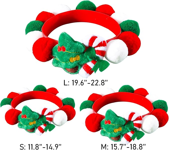 Lionheart glory Christmas Collar Pom-Pom Plush Ball Collar for Small Dogs Pet Christmas Costume Soft Funny Dog Collar Xmas Party Accessories Headgear