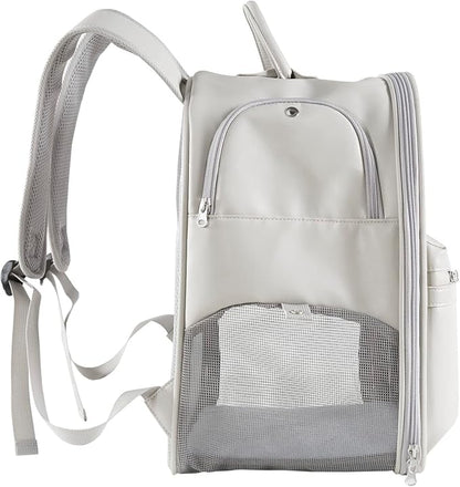 Friends Forever Cat Backpack, Dog Carrier for Small Dogs Travel Bag with Padded Straps, Removable Sherpa Mat, Fully Ventilated, Front Viewing Window, Grey