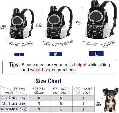 Pawaboo Pet Dog Carrier Backpack, Puppy Dog Travel Front Carrier for Small Medium Dogs Cats, Adjustable Breathable Dog Carrying Backpack with Safety Strips for Hiking, Walking (Black L Up to 14 lbs)