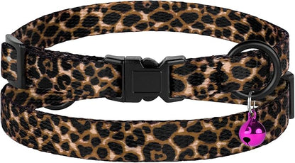 4PCS Breakaway Cat Collars with Bell - Cute Soft Adjustable Safety Kitten Collars 4-Pack - Nylon Pet Collars Nature Tribal Striped Floral Space Aztec Flowers Print (Animal Print)