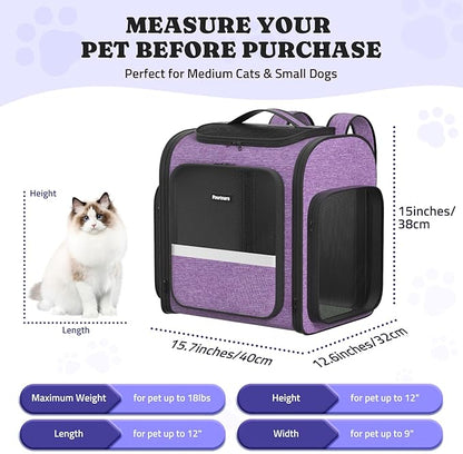 Pawtners Dog Carrier Backpacks Large Cat Backpack with Anti-Scratch Mesh, Foldable Designed Pet Backpack Carrier for Kitten Small Dogs & Large Cats Up to 18 Lbs, Dog Carrier for Travel Outdoor