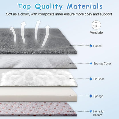 Magic Dog Super Soft Large Dog Bed, 39 Inches Orthopedic Foam Pet Beds with Anti Slip Bottom, Dog Sleeping Mattress with Removable and Washable Cover, Grey