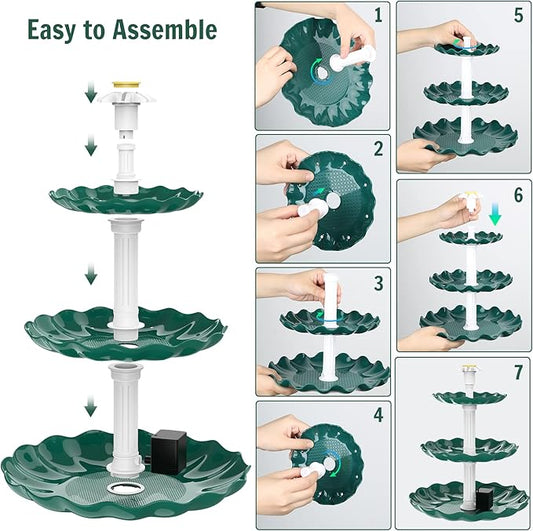 AISITIN 3 Tiered Bird Bath with 3.5W Solar Pump, DIY Solar Fountain Detachable and Suitable for Bird Bath, Garden Decoration, Outdoor Bird Feeder