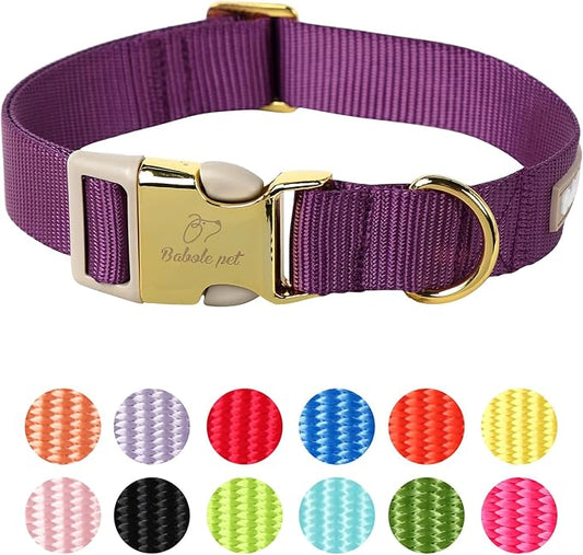 Nylon Dog Collar - Adjustable Deep Purple Soft Webbing Dog Collars for Small Medium Large Dogs Boy Girl Puppy Collar with Safety Metal Buckle M