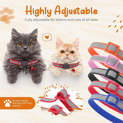 12-Pack Reflective Cat Collar Breakaway with Safety Elastic Band – Cat Collar with Bell - Adjustable Length & Lightweight for Girl Boy Cats and Kittens