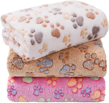 LINENLUX 1 Pack 3 Blankets Super Soft Fluffy Premium Fleece Dog Blankets for Puppy Cat Pet Blanket Flannel Throw Warm Sleep Dog Paw 31x20 inches