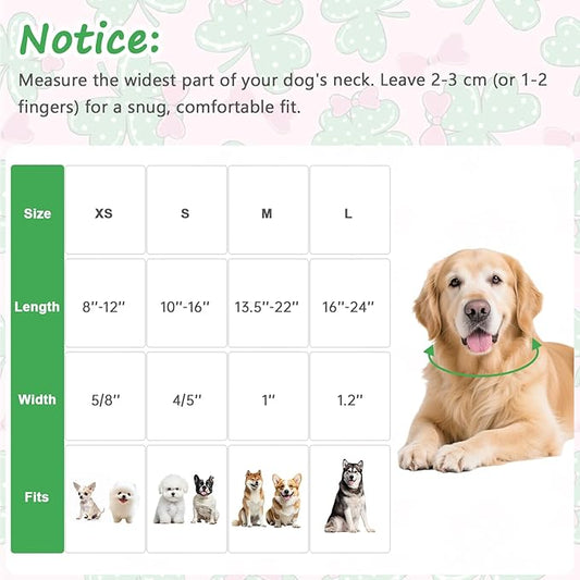 St. Patrick's Day Dog Collar,Pink Bow with Lucky Shamrock Puppy Collar,Adjustable Spring Cotton Collars Gifts for Small Medium Large Dogs,Dog Accessories XS