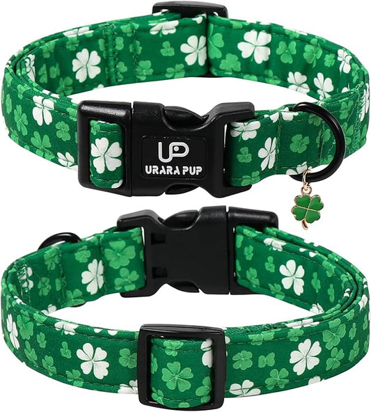 St. Patrick's Day Dog Collar, UP URARA PUP Shamrock Adjustable Pet Collar with Quick Release, St. Patrick's Day Dog Accessories for Small Medium Large Dogs