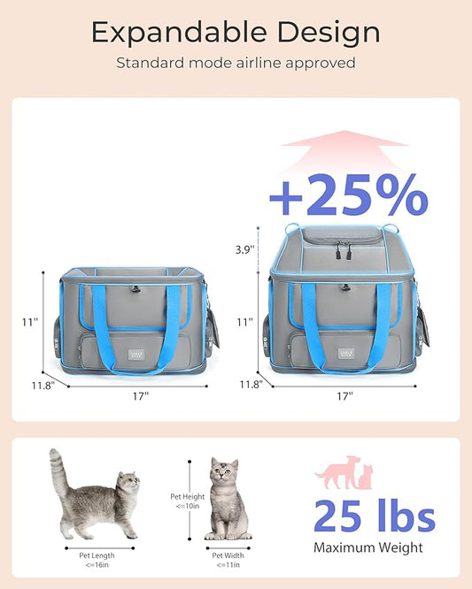 Expandable Cat Dog Carrier: NOBLE DUCK Soft-Sided Pet Carrier Airline Approved Large Small Medium Collapsible Portable Travel Up to 25 Lbs Green