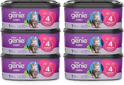 Litter Genie Refill Bags | Jumbo 6-Pack 168 total ft | Up to 24 months of supply in 6 cartridges | Ultimate Odor Control Cat Litter Bags