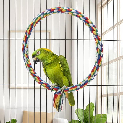 Bird Rope Swing Colorful Perch Climbing Toy for Parrots Budgie Parakeet Cockatiel Cockatoo Conure (M (10.4 inch)