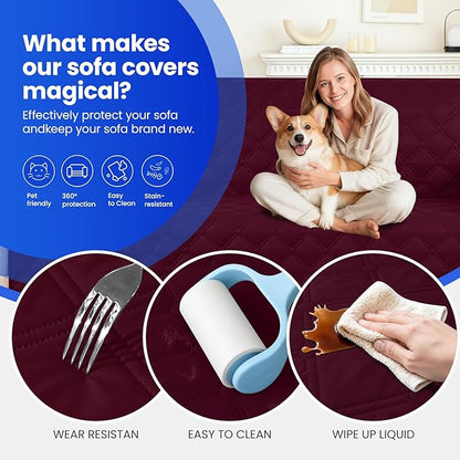 Waterproof Dog Bed Cover Pet Blanket, Soft Couch Cover for Dogs Washable, Non-Slip Dog Blanket Protect Furniture Couch Sofa Car for Puppy Large Dogs Cat Christmas (30x70 Inch, Burgundy)