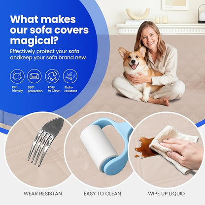 Waterproof Dog Bed Cover Pet Blanket, Soft Couch Cover for Dogs Washable, Non-Slip Dog Blanket Protect Furniture Couch Sofa Car for Puppy Large Dogs Cat (30x70 Inch, Beige)