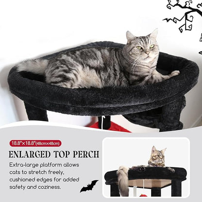 Globlazer Gothic Heavy Duty Cat Tree, 74in Sturdy Goth Cat Tower for Large Cats Adult Big Cat Tree with 7 Scratching Posts, 2 Padded Spacious Condos, 2 Hanging Baskets, Enlarged Perch, S74, Red Black