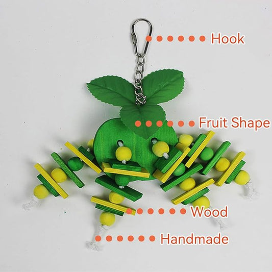 JSLZF Bird Chewing Toy for Parrot Cockatiel Conure Wood Block Cage Hanging Foraging Budgie Bite Toy for Parakeet Small (4PCS Fruit Shape)