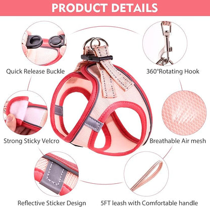 Cat Harness and Leash Set, Soft and Breathable Vest with Reflective Strip, Escape Proof Kitten Harness, Easy to Wear for Cats Walking and Traveling (Orange, L)