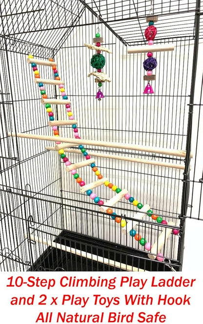 38-Inch Double Roof Top Large Flight Bird Cage with Toys Climbing Ladder Side Nesting Box Doors for Cockatiels Sun Parakeets Conures Aviary Budgie Finch Lovebird Canary Pet Bird Travel Cage