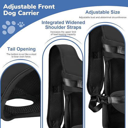 Pet Carrier Backpack, Adjustable Front Dog Carrier, Legs Out Dog Chest Carrier, Dog Back Pack for Small Medium Dogs Cats Puppies and Rabbits Hiking Camping (Black, Large)