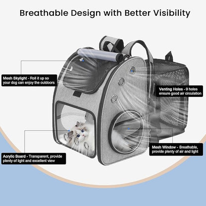 Expandable Pet Carrier Backpack for Cats, Dogs and Small Animals, Portable Pet Travel Carrier, Super Ventilated Design, Airline Approved, Ideal for Traveling/Hiking/Camping, Grey, XL