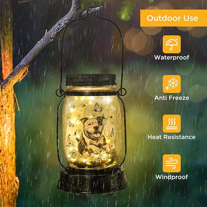 Pit Bull Gifts for Women/Men Pit Bull Solar Lanterns Mom Birthday Pibble Dog Lovers Lantern Pet loss Animal Bully Memorial Lights Solar Garden Decoration for Yard, Patio,Backyard,Porch Torches