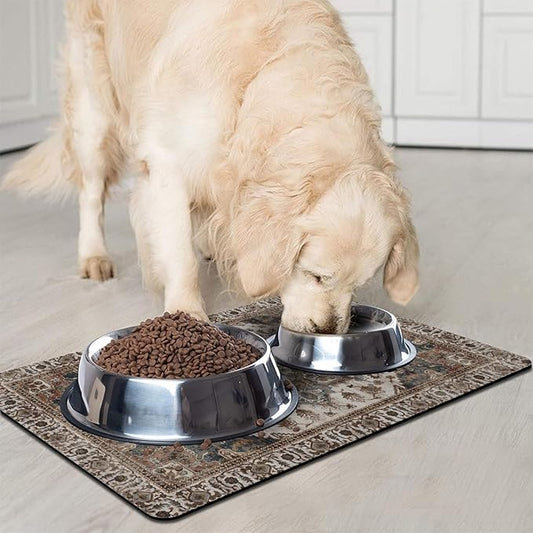 Dog Food Mats for Floors, Absorbent and Quick-Drying Pet Cat Food Mat,Anti-Fouling and Easy-to-Clean Pet Feeding Mat,Dog Bowl Mat for Messy Drinking Water Bowls.16 x24, Bohemia Style