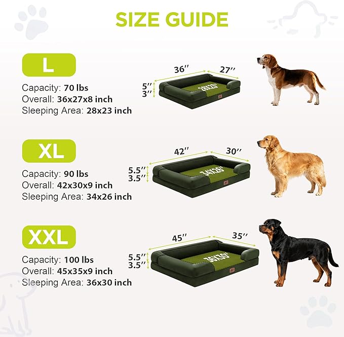Orthopedic Dog Beds for Large Medium Dogs, Big Waterproof Memory Foam Pet Couch Bed with Removable Washable Cover, Tennis Ball Toy, 36x27