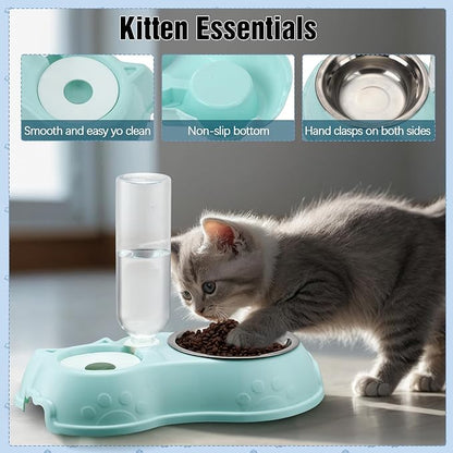 Eccliy Kitten Starter Kit, 10 Pcs Cat Starter Kit for Indoor Cats Kitten Essentials Includes Litter Box, Pet Toy, Folding Carrier, Climbing Frame, Mat, Collar, Automatic Food Bow(Classic,Blue)